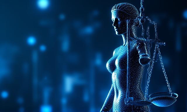 Stilisierte Justitia Statue im modernen digitalen Stil