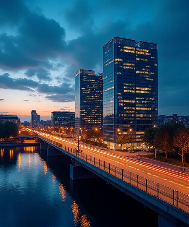 Blick auf die moderne Wiener Skyline bei Nacht